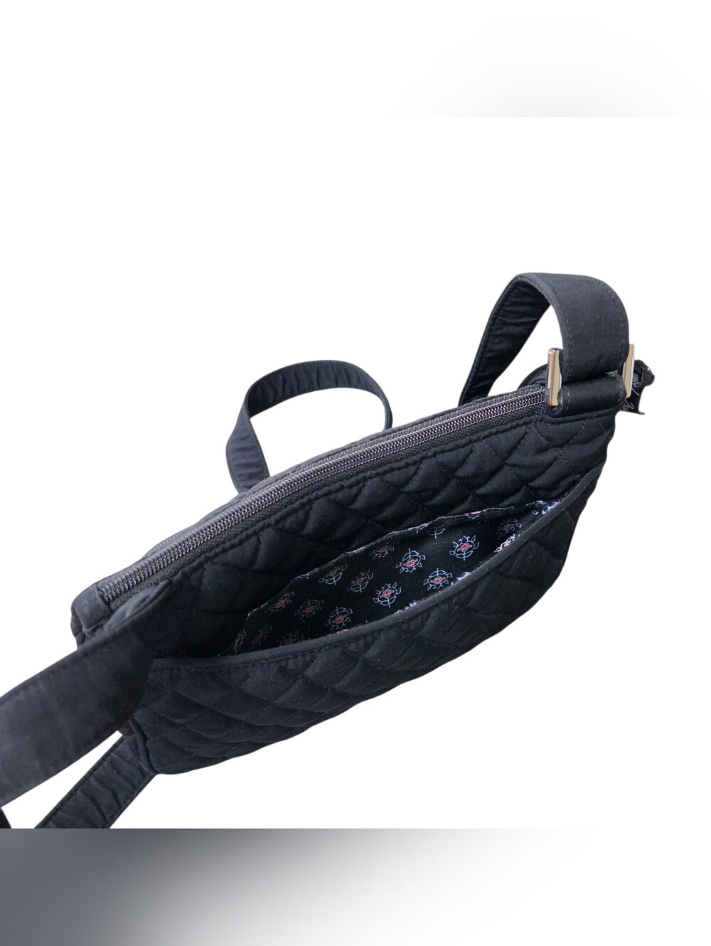 Vera Bradley Little Hipster Black Quilted Cotton Crossbody Bag Purse - Picture 8 of 8